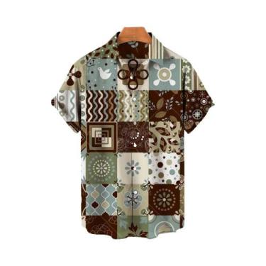 Imagem de Camisa Havaiana Masculina plus Size 3D Com Estampa Geométrica De Flor 