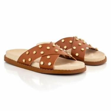 Imagem de Sandália Flat Feminina Papete Salto Baixo Plataforma Tamanco Brilho Pedraria-Feminino