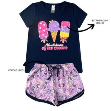 Imagem de Conjunto Verão Infantil Feminino Blusinha Shorts Algodão Cotton Roupa Menina Estampas divertidas-Feminino