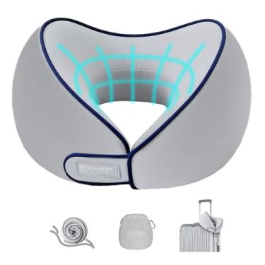 Imagem de Travesseiros de viagem para aviões, travesseiro de pescoço de espuma viscoelástica para viagens, design ergonômico, suporte de pescoço de viagem com bolsa de armazenamento, travesseiro de avião de