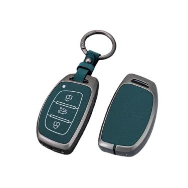 Imagem de Capa de couro para chave de carro em liga de zinco, suporte compatível com Hyundai Tucson Santa Fe Rena Sonata Elantra Creta Ix35 Ix45 I10 I30 I40(A-Style 1- Green)