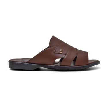 Imagem de Chinelo Masculino Sandália Em Couro Casual Slide Confortável Elegante 