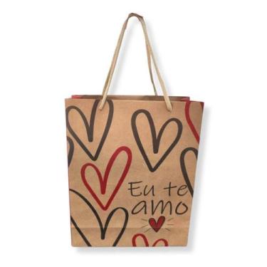 Imagem de Sacola de Papel Kraft Personalizada Eu Te Amo (20x15x7,5cm)  - 10un - 