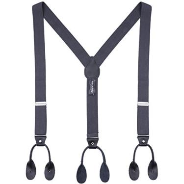 Imagem de Suspensórios masculinos elásticos da Marino, 3,18 cm de largura com botões duplos de couro genuíno e conjunto de gravata borboleta de poliéster – Carvão – Médio