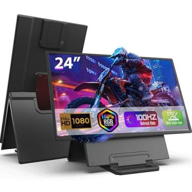 Imagem de Monitor portátil de 23 polegadas, monitor de jogos IPS FHD 1080p 100HZ, tela giratória de 90° e ajustável em altura, alto-falantes embutidos, montagem VESA, segundo monitor externo para laptop, mini