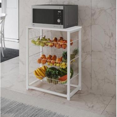 Imagem de Fruteira com Suporte para Micro-ondas Barcelona Aço Branco Cesto Branc