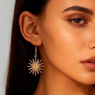 Imagem de Brincos de pérola de girassol para mulheres, pingente longo, argola de pérola, joias de casamento, presentes de amizade, Medium, Latão, Sem pedra preciosa