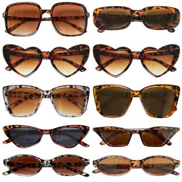 Imagem de Dreamfox Pacote com 10 óculos de sol de festa estilo misto adulto clássico retrô leopardo conjunto para mulheres e homens, coleção de óculos de sol vintage para viagens na praia