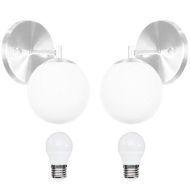 Imagem de kit 2 Arandelas Orby Bolinha Escovado + lampadas 6000k - MARRYLUZ