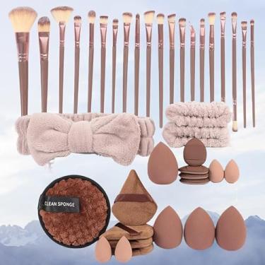 Imagem de Conjunto grande de pincéis de maquiagem com 40 peças, kit profissional de mistura de sombras e pincéis faciais, ferramentas portáteis de beleza para viagens, coleção de pincéis cosméticos com bolsa