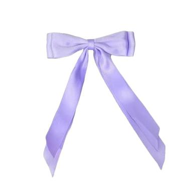 Imagem de Laços de cabelo para mulheres, 2 peças de clipes de fita de cabelo de camada dupla acessórios de suporte de rabo de cavalo para mulheres e meninas (roxo)