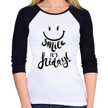 Imagem de Baby Look Raglan Smile, It's Friday! Manga 3/4 - Foca na Moda, Branco,