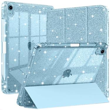Imagem de Capa compatível com iPad A16 11ª geração 28 polegadas 2025, iPad 10ª geração 10,9 polegadas, capa de glitter com parte traseira transparente brilhante, suporte de lápis, para meninas, azul celeste