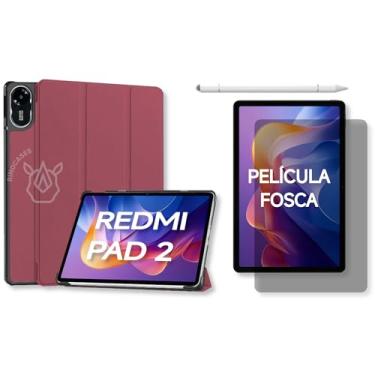 Imagem de Capa para Xiaomi Redmi Pad 2 – Kit Opcional com Película e Caneta - Case Rígida Magnética, Função Sleep/Wake e Suporte Integrado (Marrom, Capa + Película Fosca + Caneta PREMIUM)