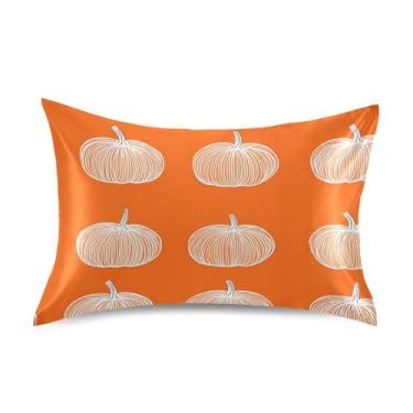 Imagem de Wassud Fronha de cetim com estampa de abóbora para cabelo e pele, fronhas de seda lisa, tamanho queen, respirável, com fecho de envelope