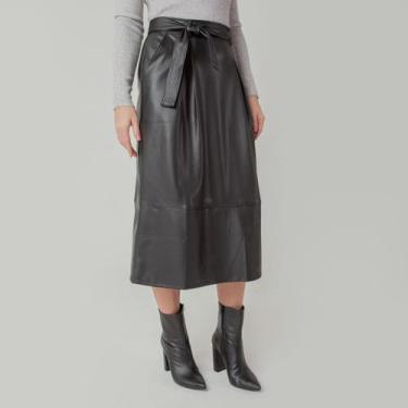 Imagem de Saia susie midi evasê couro feminina - Susie Modas, Preto, M