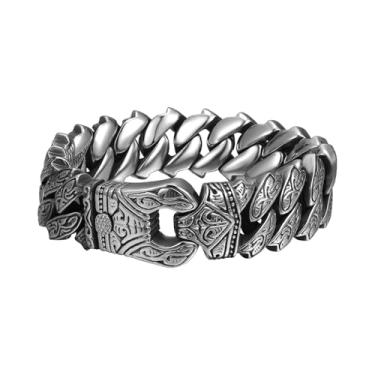 Imagem de OIDEA Pulseira masculina vintage viking: Pulseira punk retrô prateada com padrão de tatuagem tribal pulseiras de elos cubanos de aço inoxidável joias presentes
