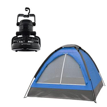 Imagem de Tenda para 2 pessoas – Conjunto de equipamentos de acampamento com barraca cúpula externa e ventilador de lanterna LED para pendurar para mochilão, caminhadas ou quintal da Wakeman Outdoors (azul)