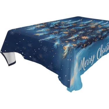 Imagem de Blueangle Toalha de mesa de árvore de Natal com flocos de neve – Toalha de mesa retangular de poliéster impermeável e resistente a manchas para ambientes internos e externos, 152 x 274 cm (13)