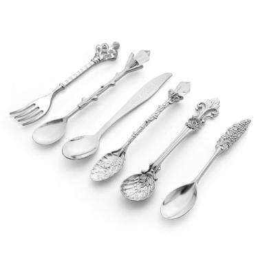 Imagem de 6 peças Vintage Palace Leaf Crystal Spoon Silver Finish Elegant Coffee Dessert Jam Ice Cream Tableware Opção de Presente