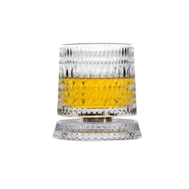 Imagem de 360° Rotating Whiskey Glass Tumbler, Unique Spinning Old Fashioned Whiskey Glasses With Base, Diamond Textured Wine Glass, For Parties, Bars, Restaurants and Families (Style I)