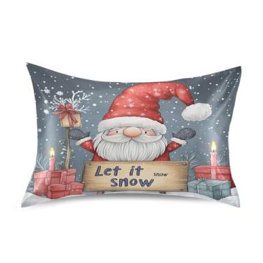 Imagem de Blueangle Linda fronha de cetim gnomo de Natal para cabelo e pele, fronha de seda, tamanho padrão (50,8 x 66 cm) - Capas de travesseiro de cetim refrescantes com fecho de envelope (186)