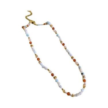 Imagem de Colar Choker De Pedras Naturais Boêmias Com Pérolas Imitadas E Conchas