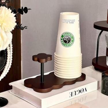 Imagem de Dispensador de copos descartáveis de madeira de 85 g e 473 ml para bancada | Suporte de copo de banheiro elegante - perfeito para organizador de armazenamento de copos de enxaguante bucal de plástico