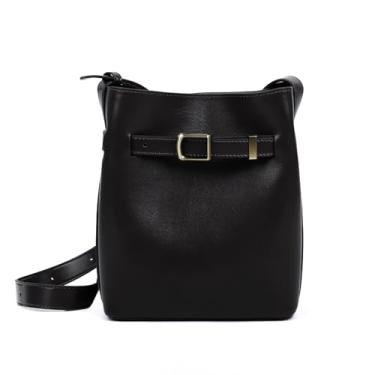 Imagem de MoreFarther Bolsa de couro legítimo, bolsa tiracolo pequena para mulheres, bolsa de ombro macia com alça ajustável, Preto, Tendência