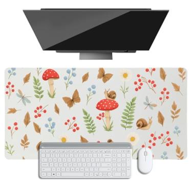 Imagem de Tapete de mesa para mesa, tapete de mouse grande, caracol de cogumelos, almofada protetora de mesa à prova d'água, de couro PU, tapete de teclado com borda costurada com base antiderrapante para jogos