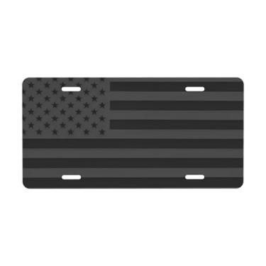 Imagem de Bandeira americana - preto - cinza placa de carro decorativa. Placa de metal para carro. Placa de alumínio Noverlty impermeável Colorfast 30 x 15 cm