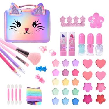 Imagem de Kit De Maquiagem Infantil - Brinquedo Cosmético Real com em Forma de Gato - Conjunto de Maquiagem Infantil com em Forma de Gato - para Crianças Brincar de Fingir e Vestir-se Aniversários e