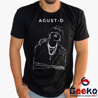 Imagem de Camiseta Agust D 100% Algodão BTS Suga K-pop Geeko, Preto gola careca,