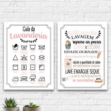 Imagem de Quadros Guia Lavanderia Rosa 45x34cm - Vidro e Madeira