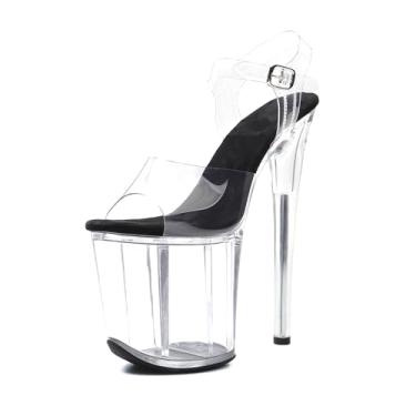 Imagem de WUXIN H&P Sapatos femininos de salto plataforma transparente de 20 cm, sapatos de dança de poste de 20 cm exóticos sexy stiletto com tira no tornozelo, Preto, 38