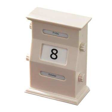 Imagem de Calendário de mesa perpétuo, blocos de calendário de plástico retrô rotativos, decoração de mesa vintage para exibição de data de mesa (branco)