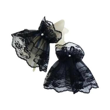 Imagem de Luvas Femininas Pretas E Brancas Com Renda E Laço, Sem Dedos, Estilo G