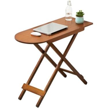 Imagem de Mesa dobrável com borda de bambu, mesa oval pequena, mesa lateral dobrável para sala de estar, para cabeceira de escritório, sala de jantar, varanda e mesa de bar de escritório