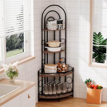 Imagem de Estante de canto com moldura de metal – Prateleira de canto de 4 andares para banheiro, quarto, sala de estar, cozinha, escritório, rústico, marrom