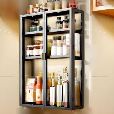 Imagem de Armários de remédios, cozinha, banheiro, armário de parede com porta transparente, organizador de armazenamento de parede, armário buffet sobre vaso sanitário, moldura de metal