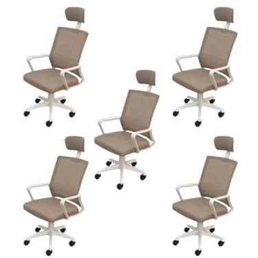 Imagem de Kit 5 Cadeiras para Escritório Presidente Lyon Alta em Tela Mesh Bege