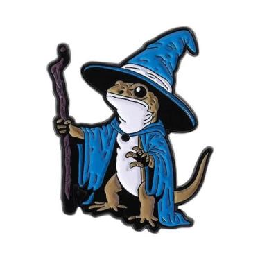 Imagem de Broche De Esmalte Blue Lizard Wizard Punk Gótico De Metal Para Mochila