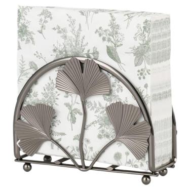 Imagem de Porta-guardanapos para mesa, design de folhas de ginkgo, porta-guardanapos dourados para guardanapos de papel e cozinha, jantar e bancada, dispensador de porta-guardanapos de coquetel, decorações de