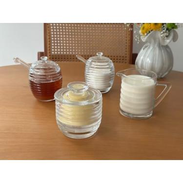 Imagem de Kit Leiteira | Açucareiro | Manteigueira | Meleira Vidro Colmeia