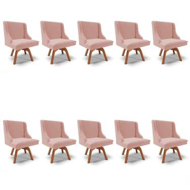 Imagem de Kit 10 Cadeiras Estofadas Base Giratória De Madeira Lia Veludo Rosê - Ibiza