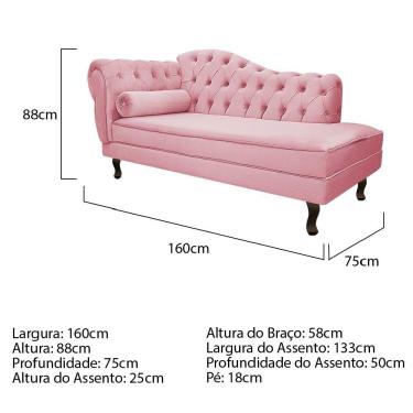 Imagem de Recamier Diana 160cm Lado Direito Suede Rosa Bebê