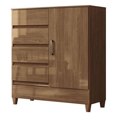 Imagem de Comoda 1 portas 4 gavetas Fit Jequitibá Acetinado - Santos Andirá - Sa