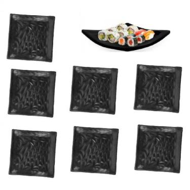 Imagem de Jogo 6 Pratos Raso Sushi Oriental 15cm Japones Preto - Riodeouro