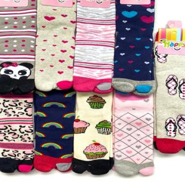 Imagem de Kit 6 Meia Dedo Dedão Colorida Cano Médio Chinelinho Ninja - KL, 34-39