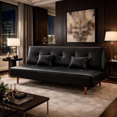 Imagem de Sofá Cama Silver Reclinável Corano Preto - Star Confort